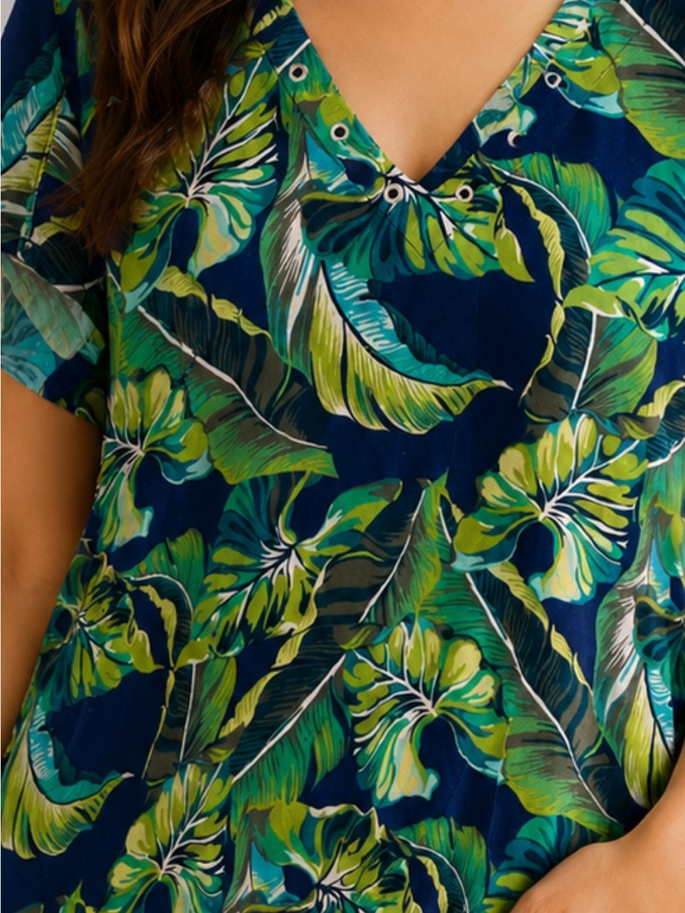 Tommy Bahama Navy Blue Green Tropical Leaf Short Sleeve Tee